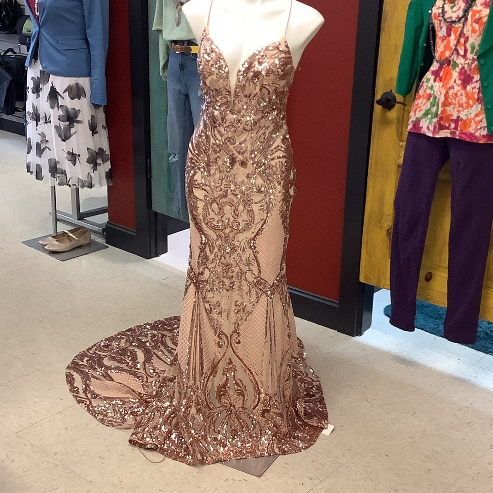 Rose Gold Sequin Evening Gown - Women Dresses
